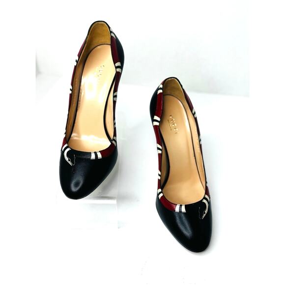 Gucci Black Red Yoko Snake High Heel Pumps Women’s Designer Shoes EU 38.5 - Picture 8 of 11